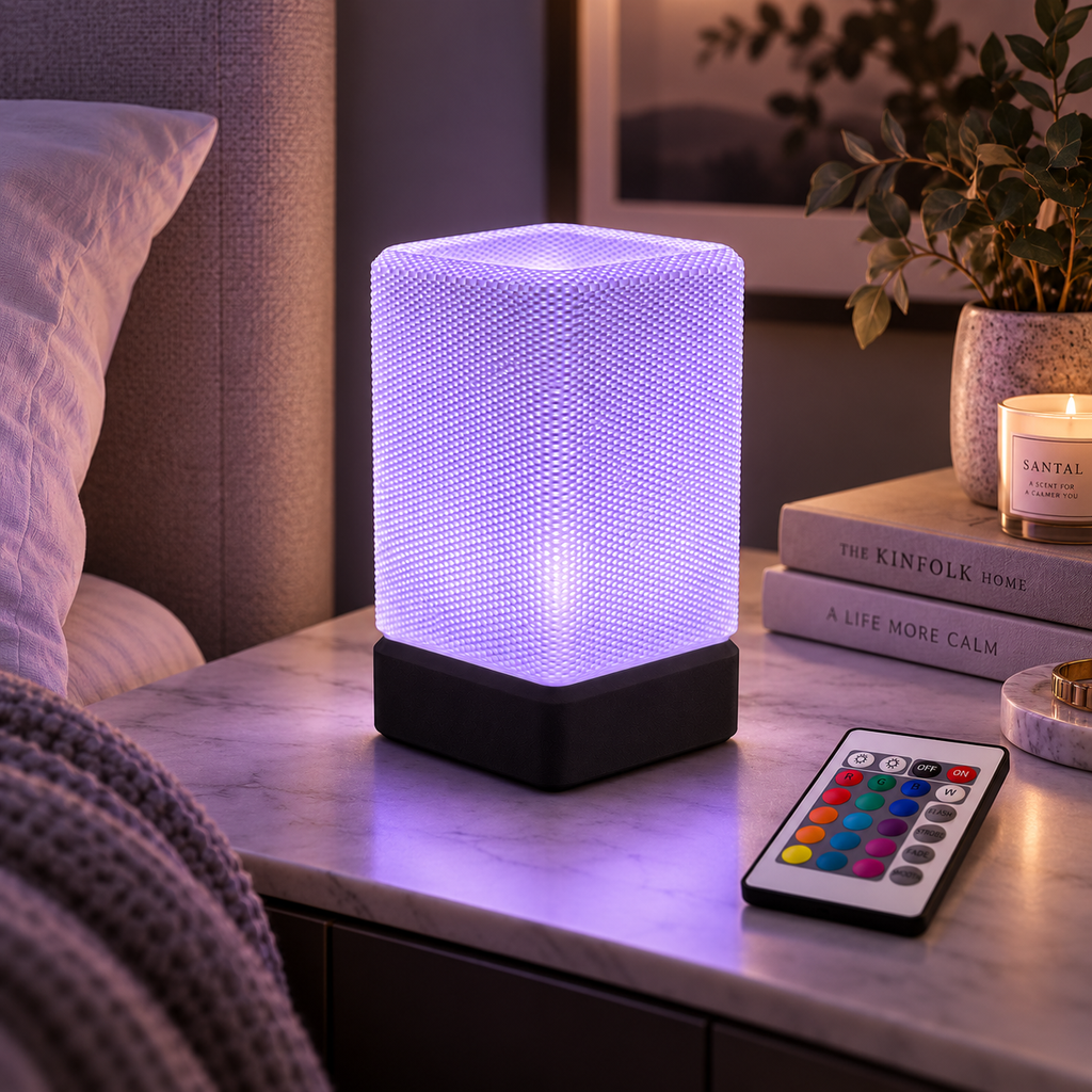 SPECTRA RGB table lamp glowing in a modern ambient room