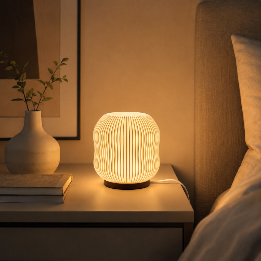 ASTRA Table Lamp — sculptural ribbed dimmable light by Orbita