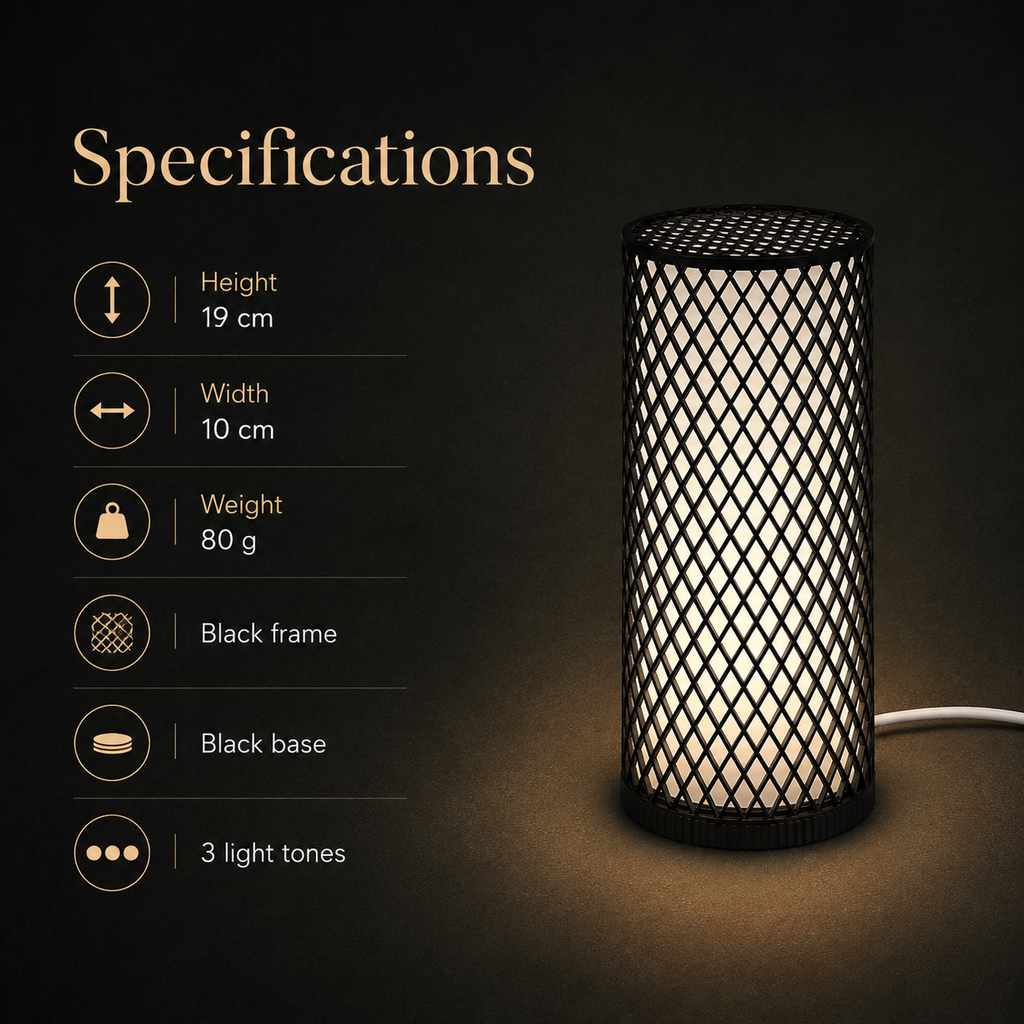 VEYA Table Lamp — black lattice dimmable light by Orbita