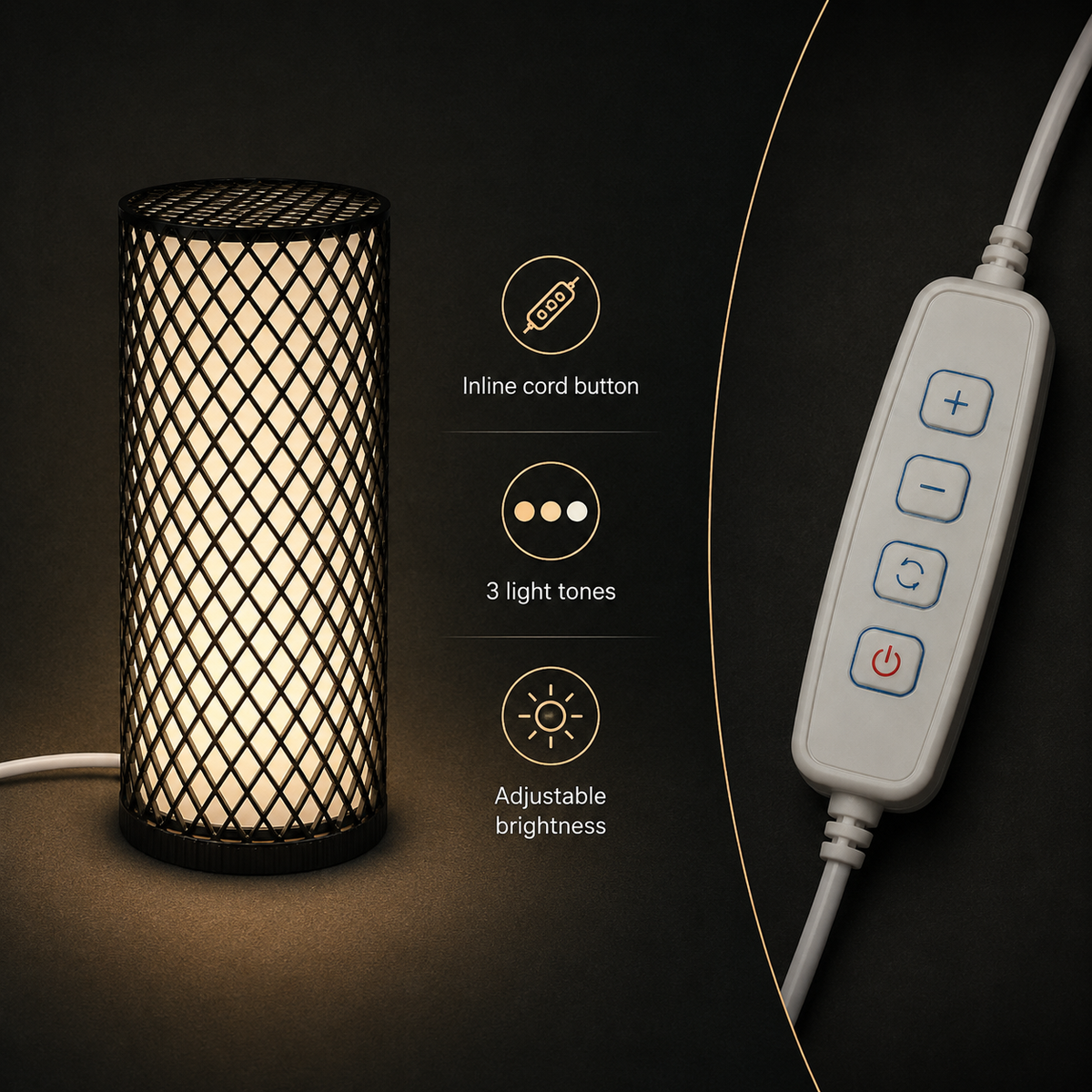 VEYA Table Lamp — black lattice dimmable light by Orbita