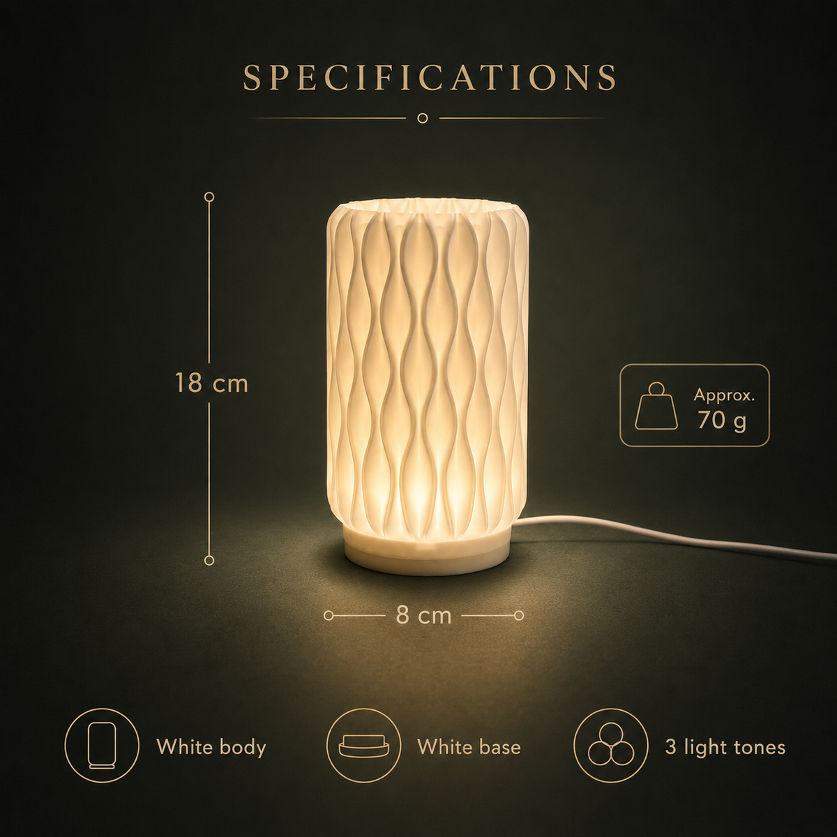 ONDA Table Lamp — compact sculptural dimmable light by Orbita