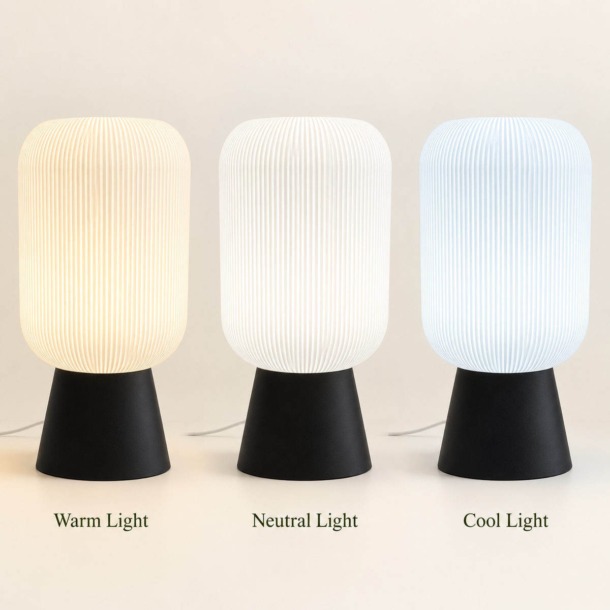 ZENITH table lamp showing warm, neutral and cool light modes