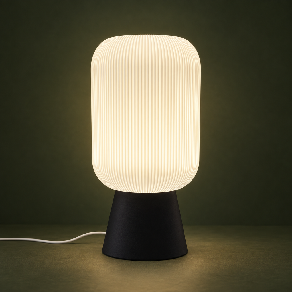 ZENITH 50 cm table lamp with a ribbed white shade and matte black base