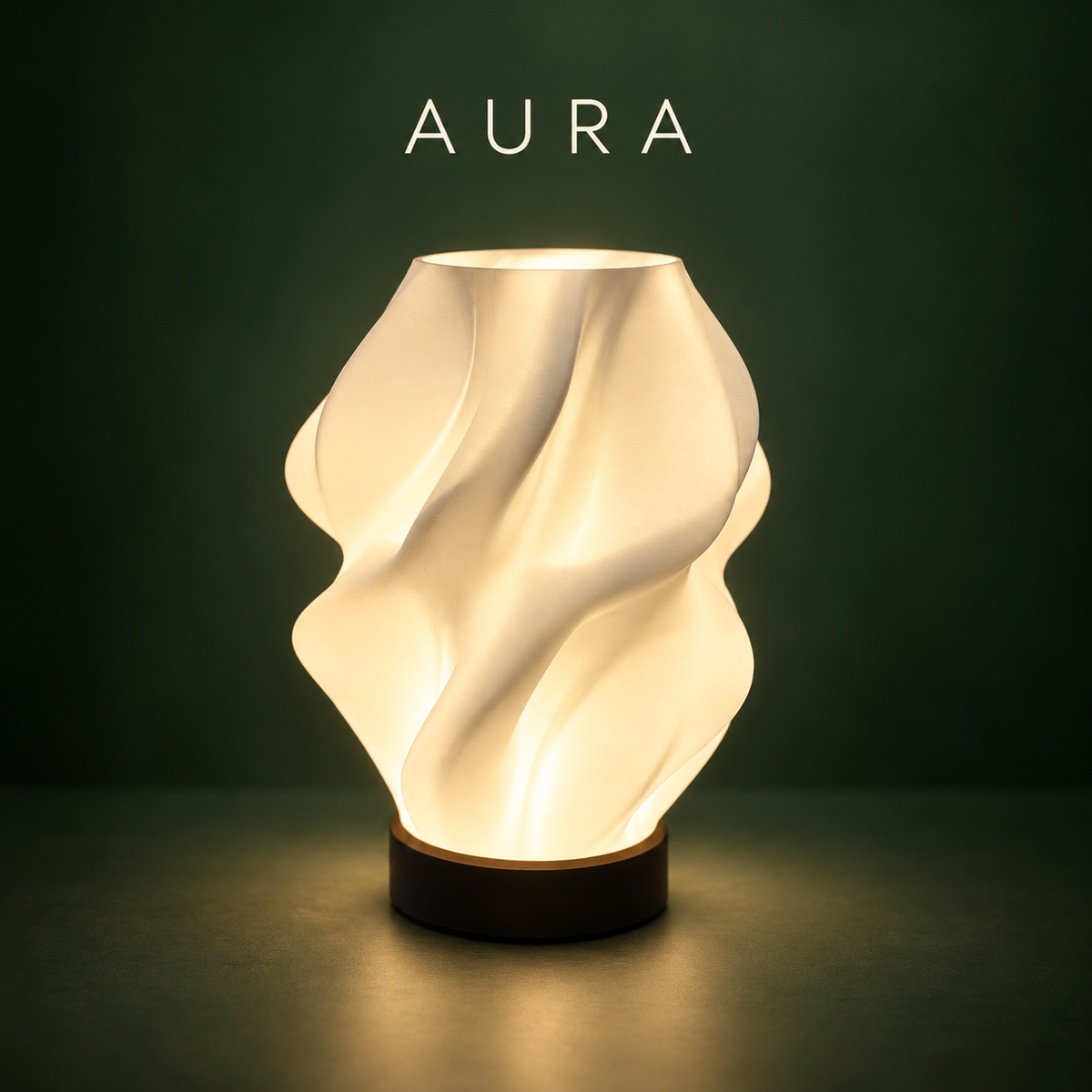 NEBULA RGB sculptural lamp on a dark green background