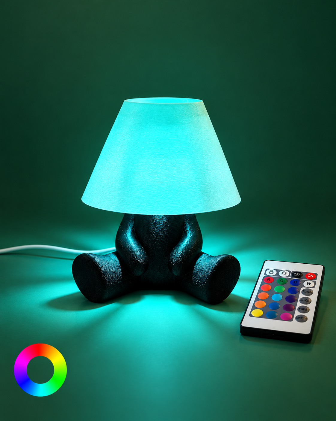 PIXO RGB table lamp on ORBITA green background with remote control