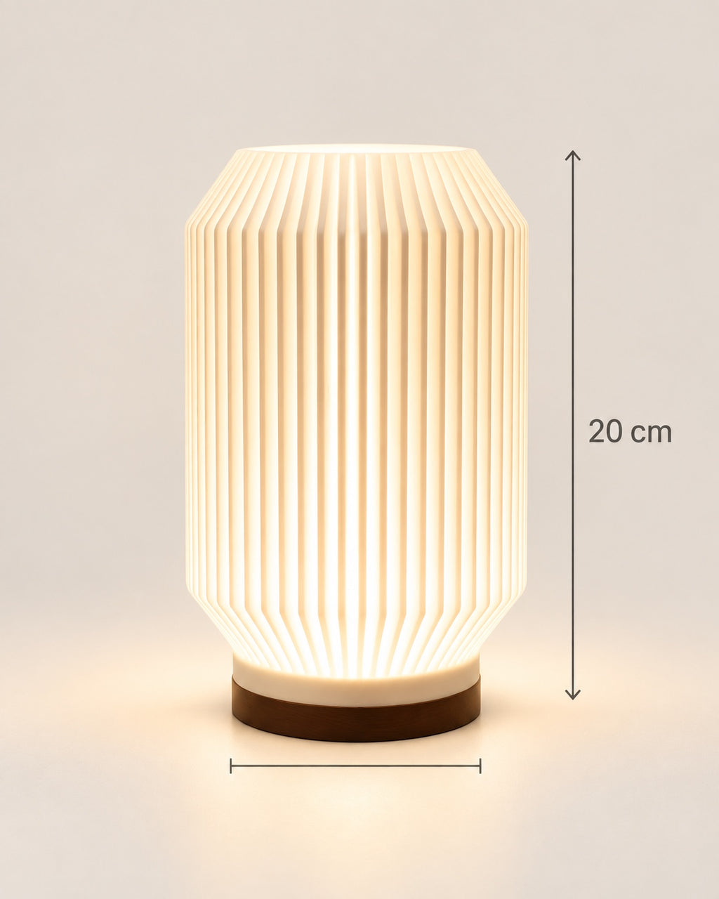 HALCYON RGB table lamp dimensions showing approximately 20 cm height