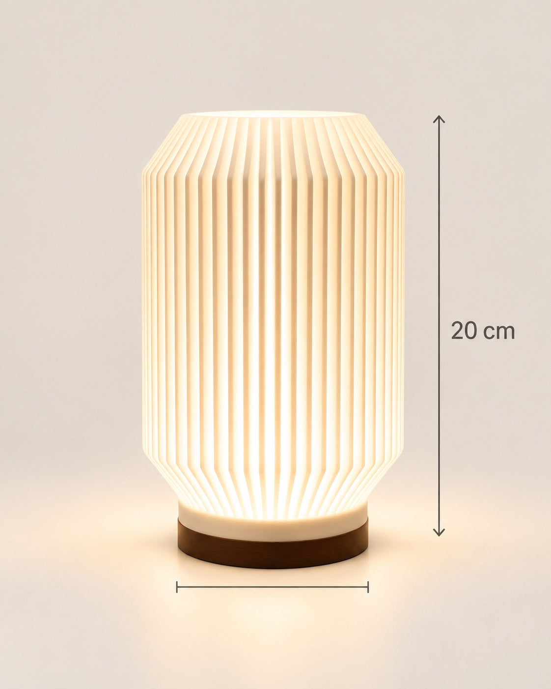 HALCYON RGB table lamp dimensions showing approximately 20 cm height