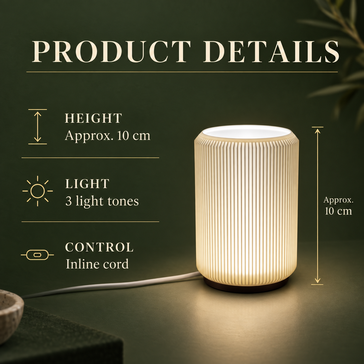 NIMI mini table lamp approximately 10 cm tall with three light tones and inline cord control
