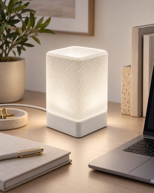 ARQO Table Lamp styled on a modern desk