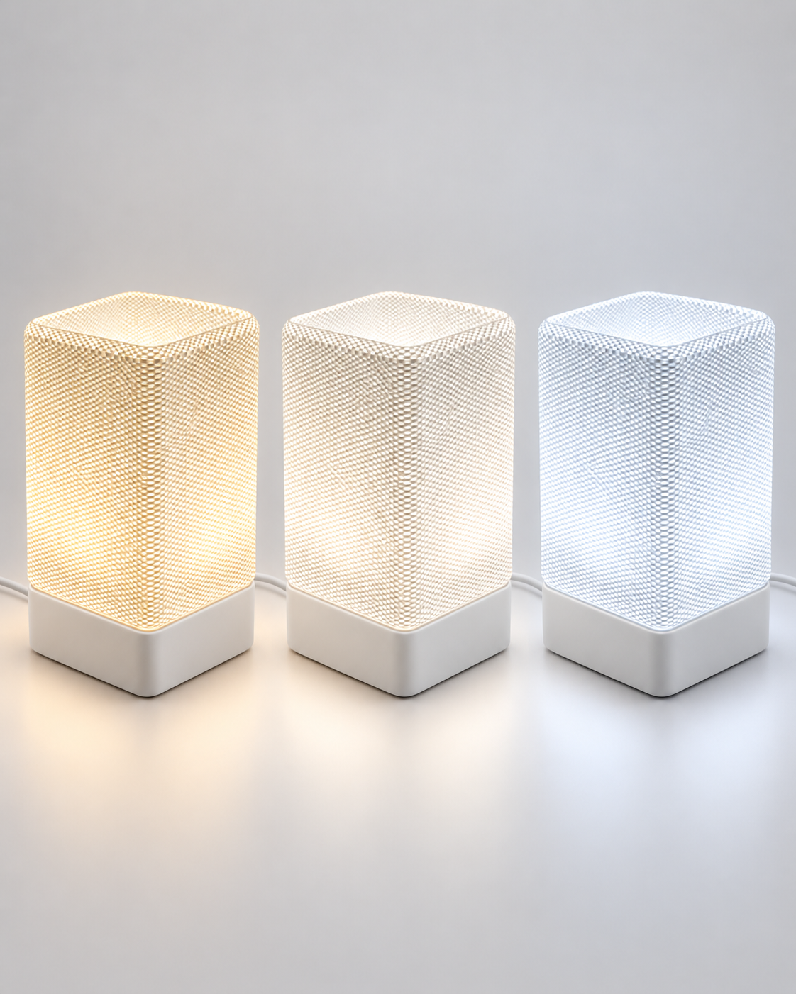ARQO Table Lamp shown in warm neutral and cool white tones