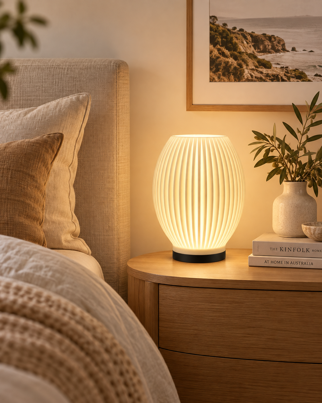 SORA RGB lamp with warm glow in a modern Australian bedroom