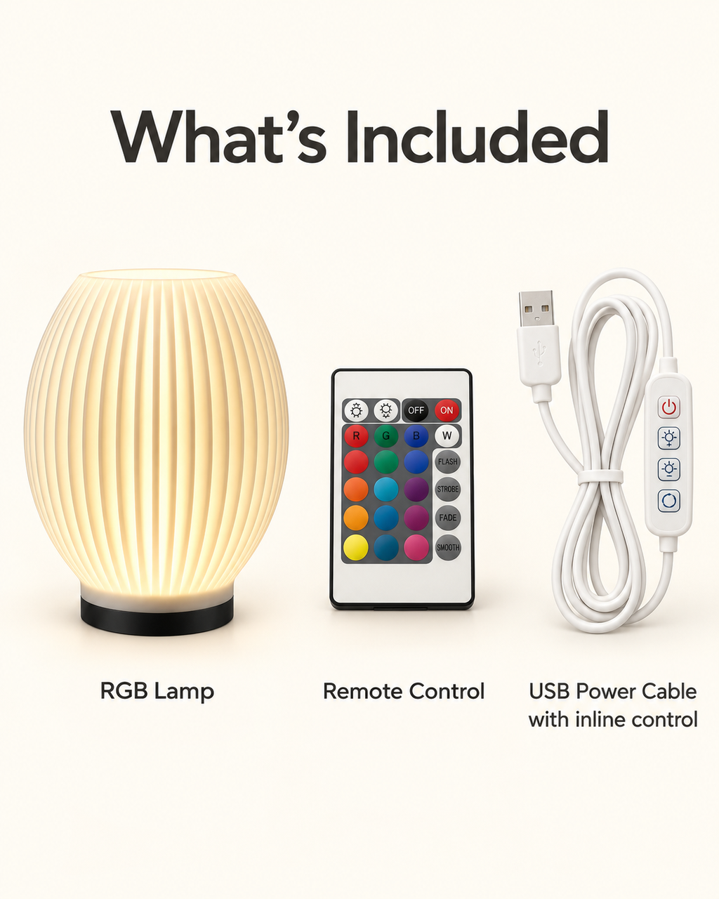 SORA RGB lamp with remote control and USB power cable with inline control