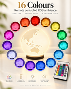 ORBIS RGB globe lamp showing 16 available colours with remote control