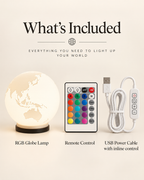ORBIS RGB globe lamp with remote control and USB power cable with inline control