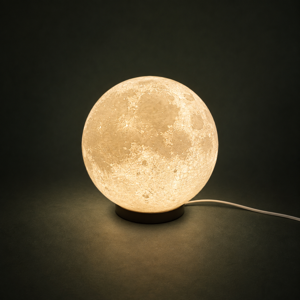 LUNARA Table Lamp glowing on dark green background