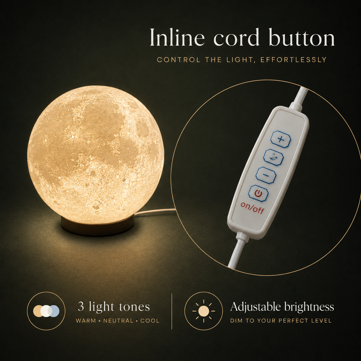 LUNARA Table Lamp inline cord controller and dimming controls